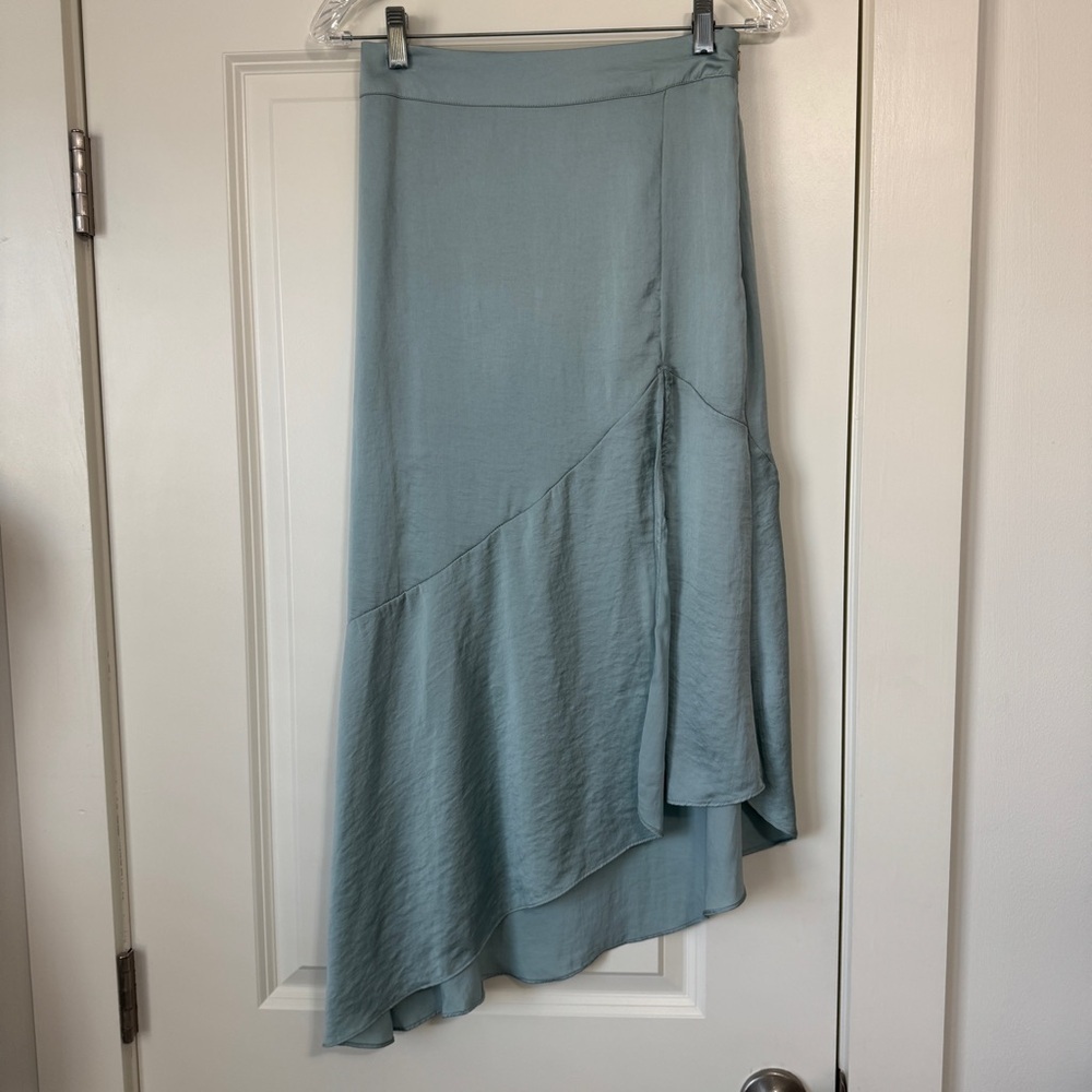 Free People 2 Lola Slit Skirt ~ Bluish Green Satin Midi Slip